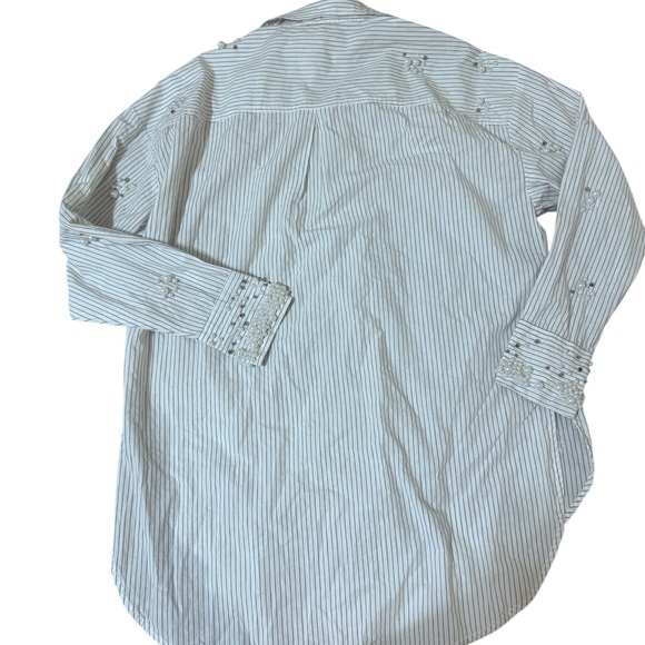 Anthropologie White Striped Button Down Shirt - Picture 7 of 9